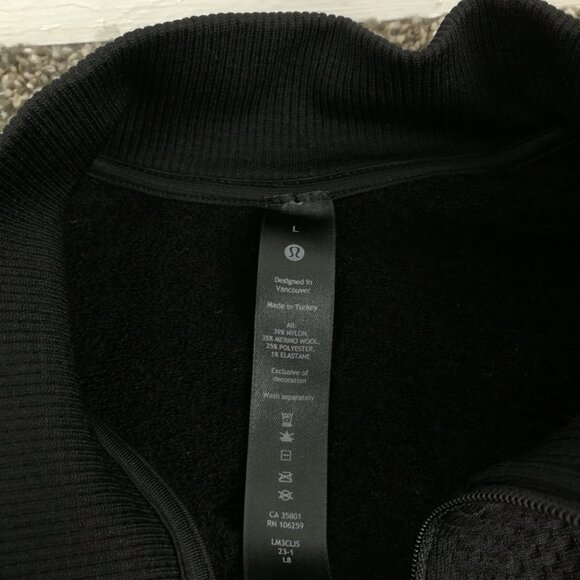 Lululemon Mens Engineered Warmth Black 1/2 Zip Pullover Size Large Wool Blend - Picture 4 of 9